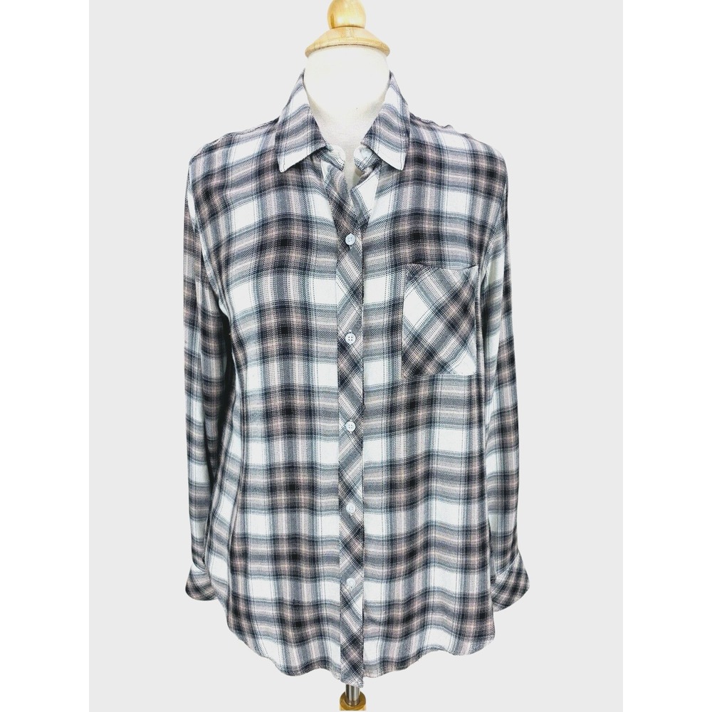 Rails Hunter Plaid Shirt size M Ivory Coal Blush Long Sleeve Button Down‎